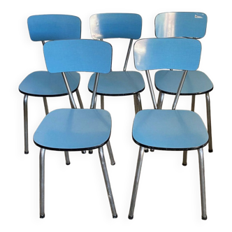 Set of 5 vintage chairs in 1960s blue formica