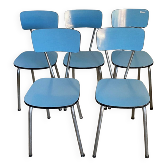 Ensemble de 5 chaises vintage en formica bleu pop années 1960