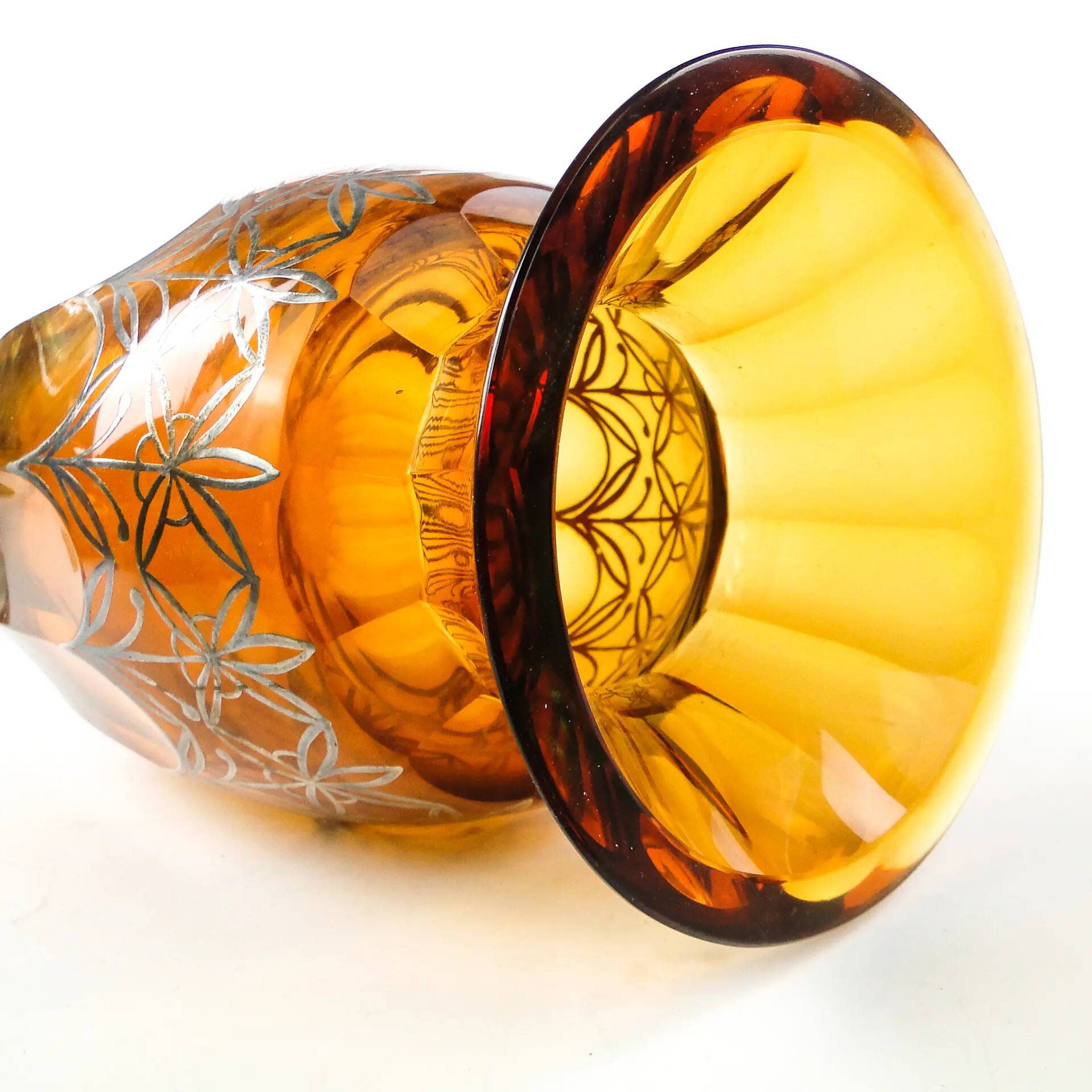 Art déco vase, honey crystal, galvanic coating, Poland, 1930s