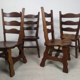 4 brutalist oak chairs