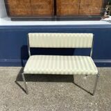 Chrome Bench Green Stripped 1970s Hollywood Regency Modernist Vintage