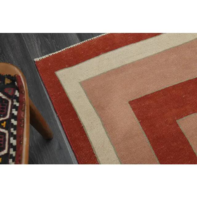 1970s Vintage Turkish Handmade Wool & Cotton Orange Area Rug 203x315