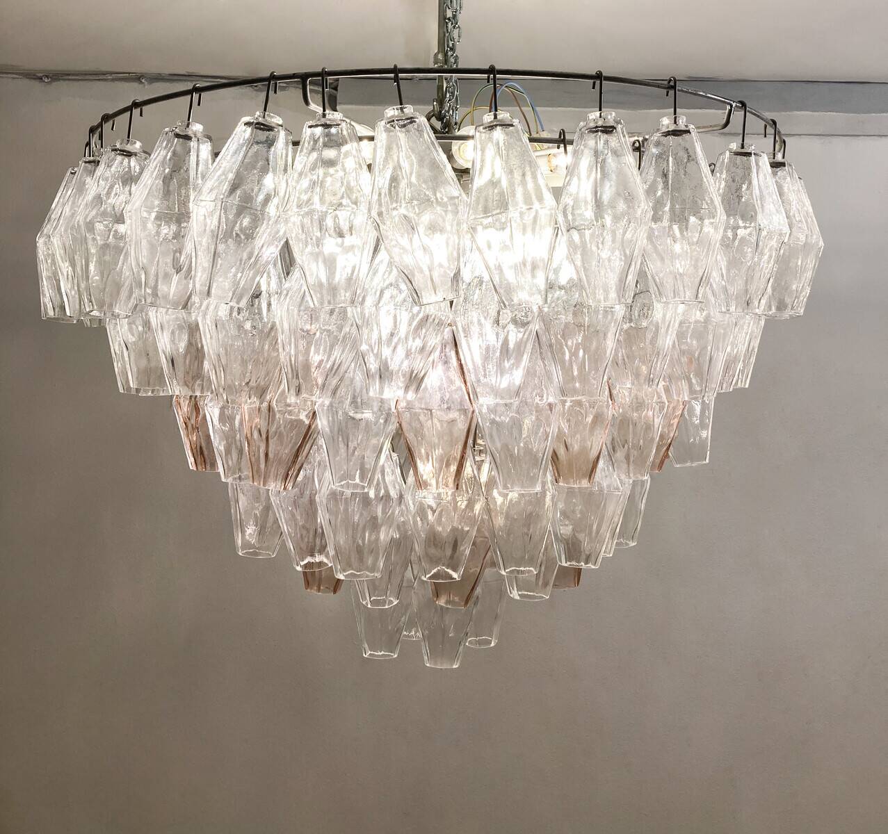 Mid-Century Murano Glass Chandelier "Polyhedr" by Carlo Scarpa, Italy, 1950s