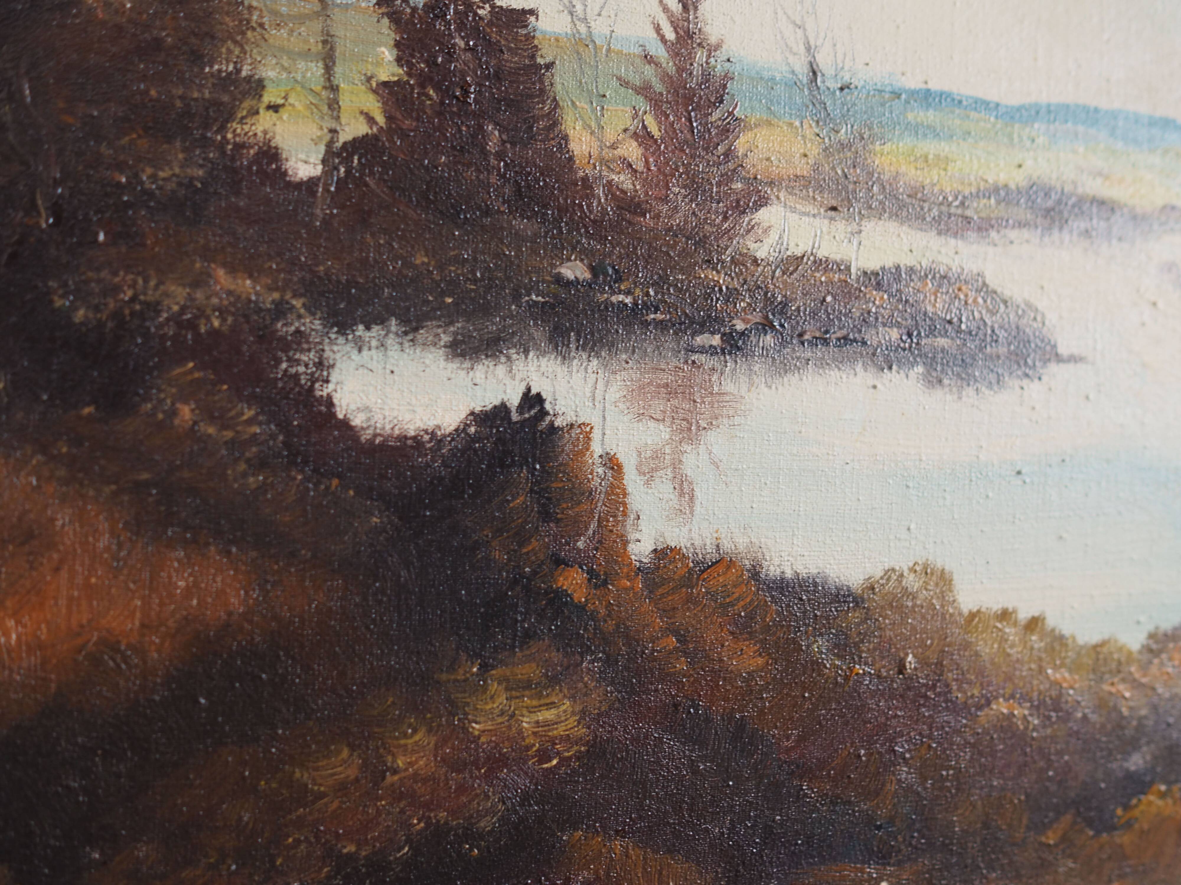 Painting „The Autumn Pond”, Scandinavian design, 1970s