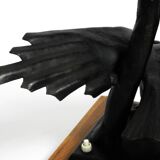 1940s table lamp made of iron in the shape of an eagle, teak wooden base
