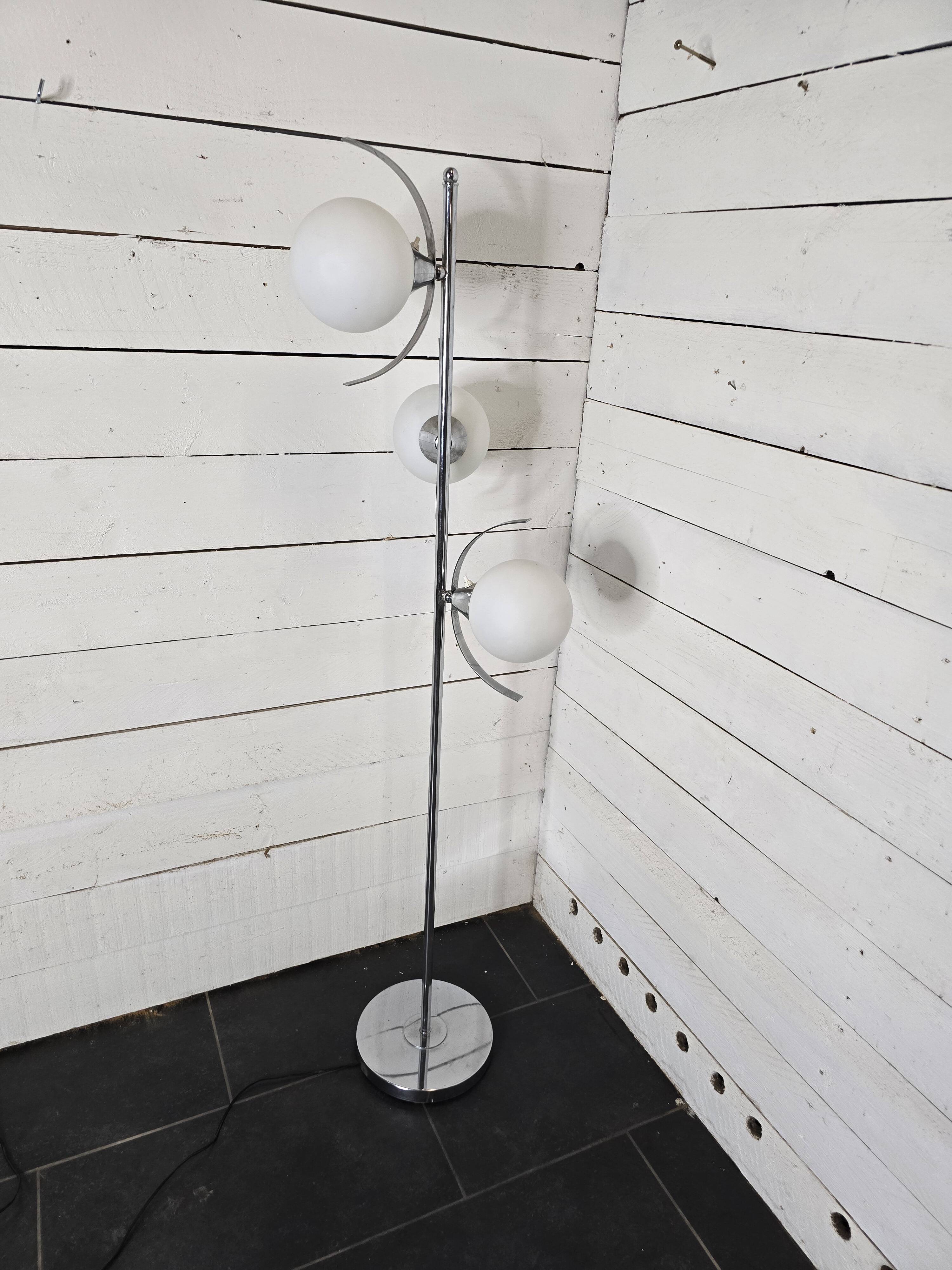 70s chrome metal floor lamp with 3 opaline ball lights