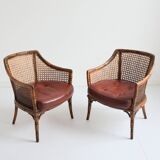 Pair of armchairs in walnut and antique cane, 19th century