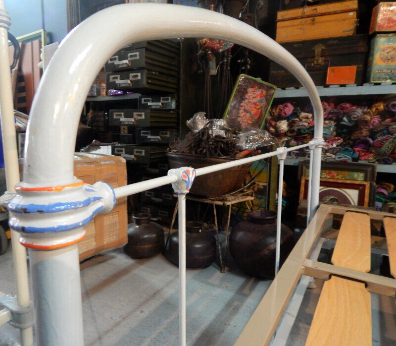 Old bed with box spring slats structure metal painted 140x190cm