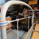 Old bed with box spring slats structure metal painted 140x190cm