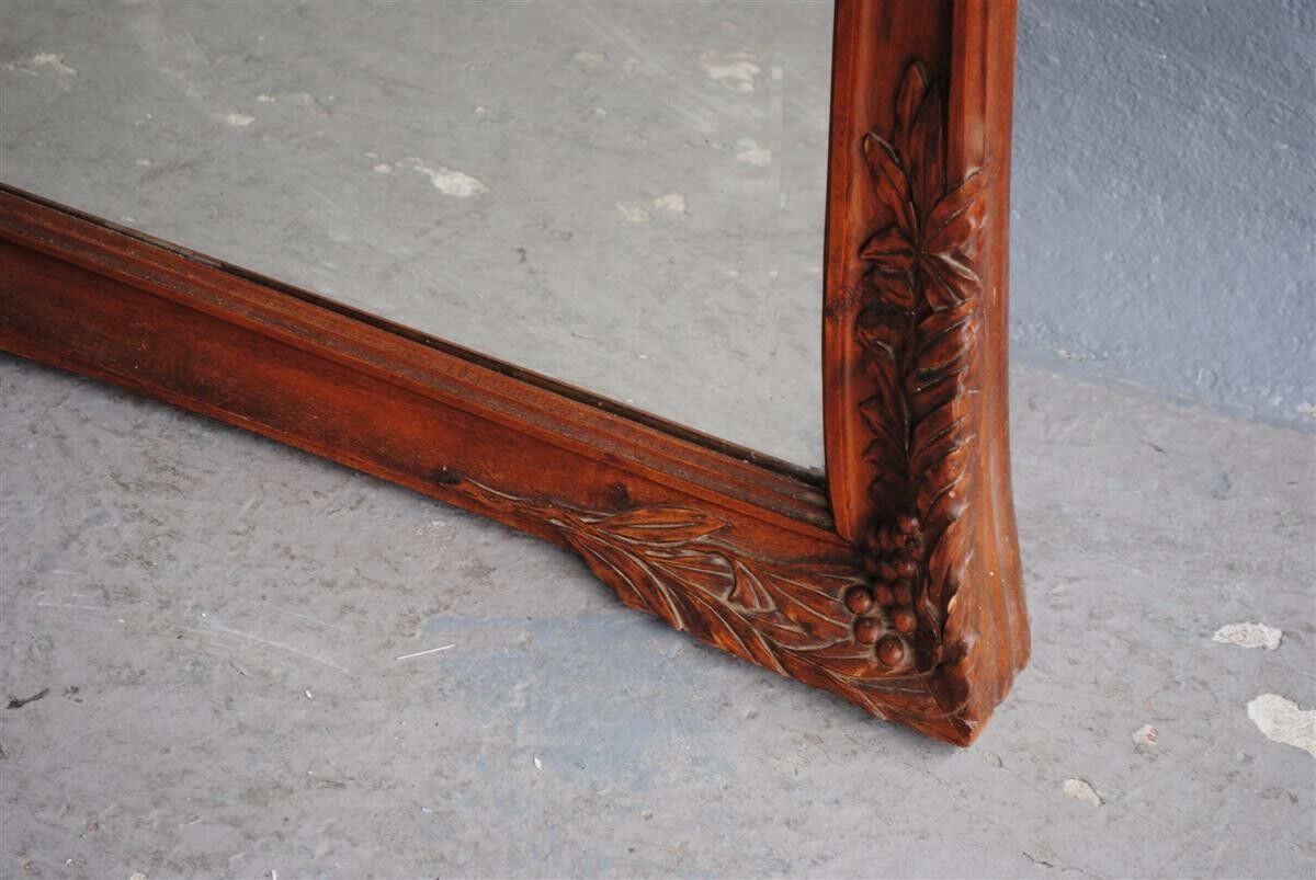 Mirror of time 1900 art deco Walnut carved by Gauthier and Poinsignon 130x175cm