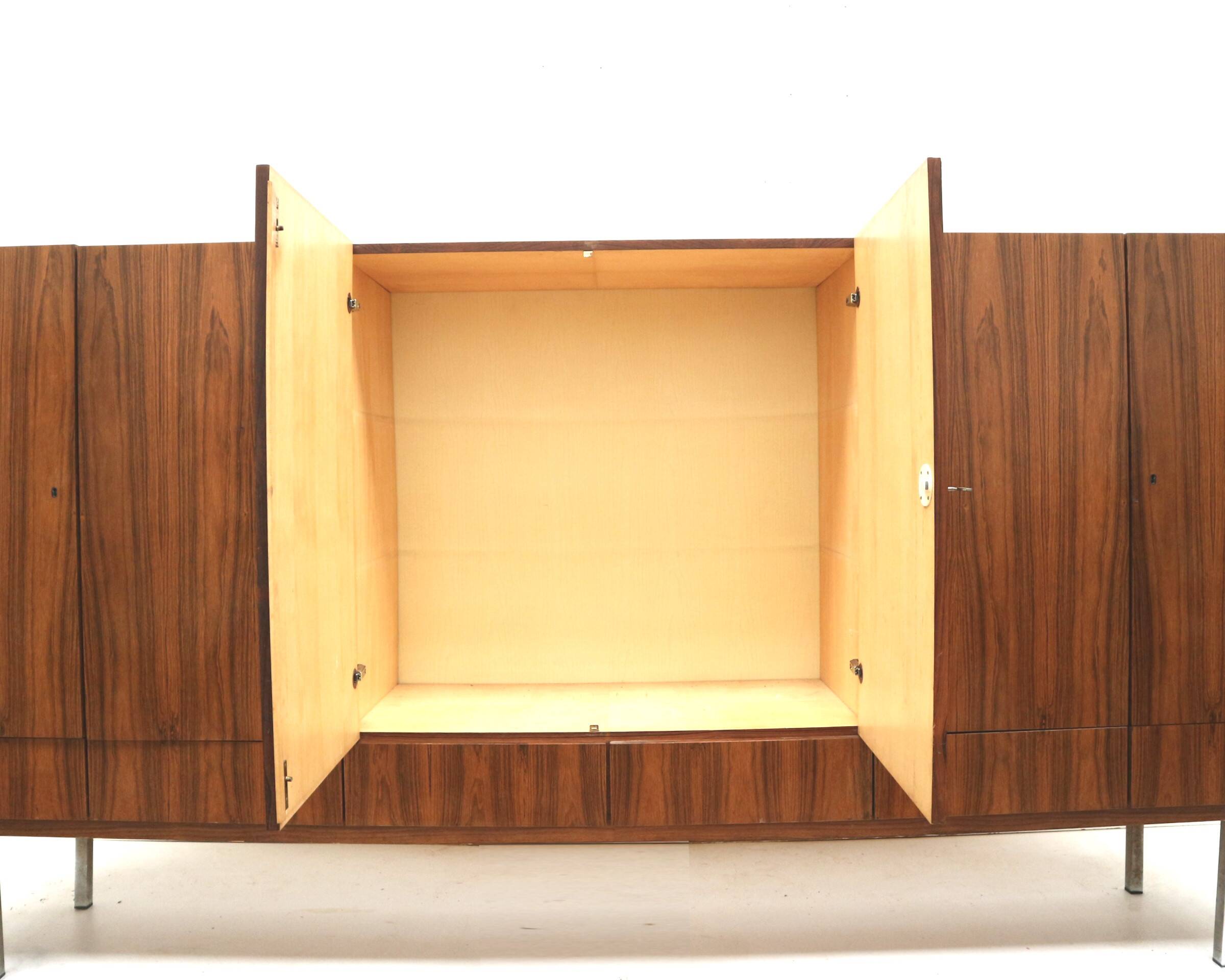 Large vintage rosewood sideboard with 6 doors from the 1960s