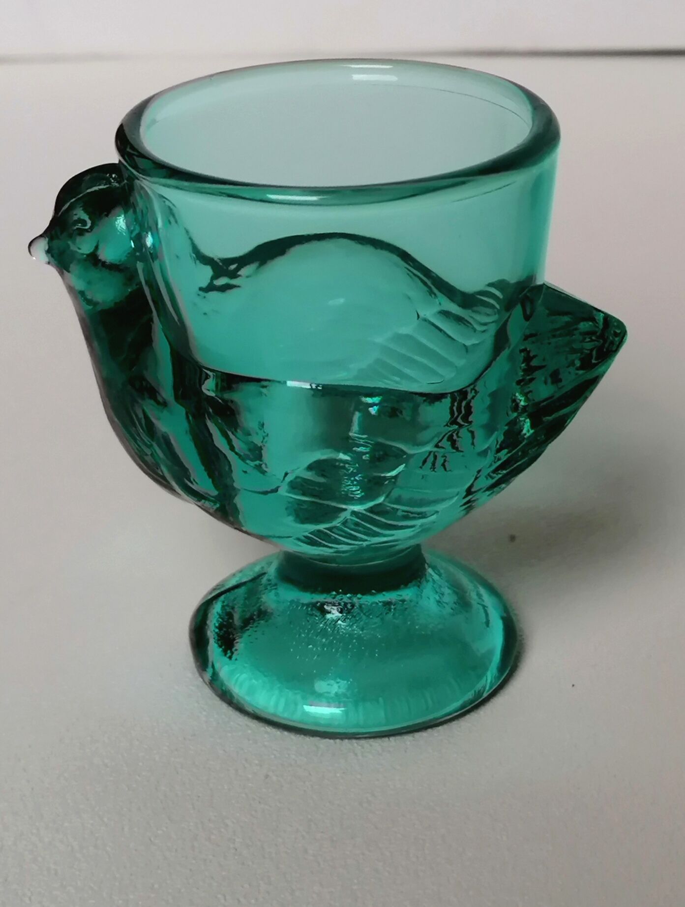 Coquetier hen glass blue green emerald