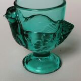 Coquetier hen glass blue green emerald