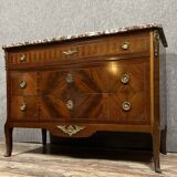 Louis XV transition chest of drawers in precious wood marquetry circa 1900
