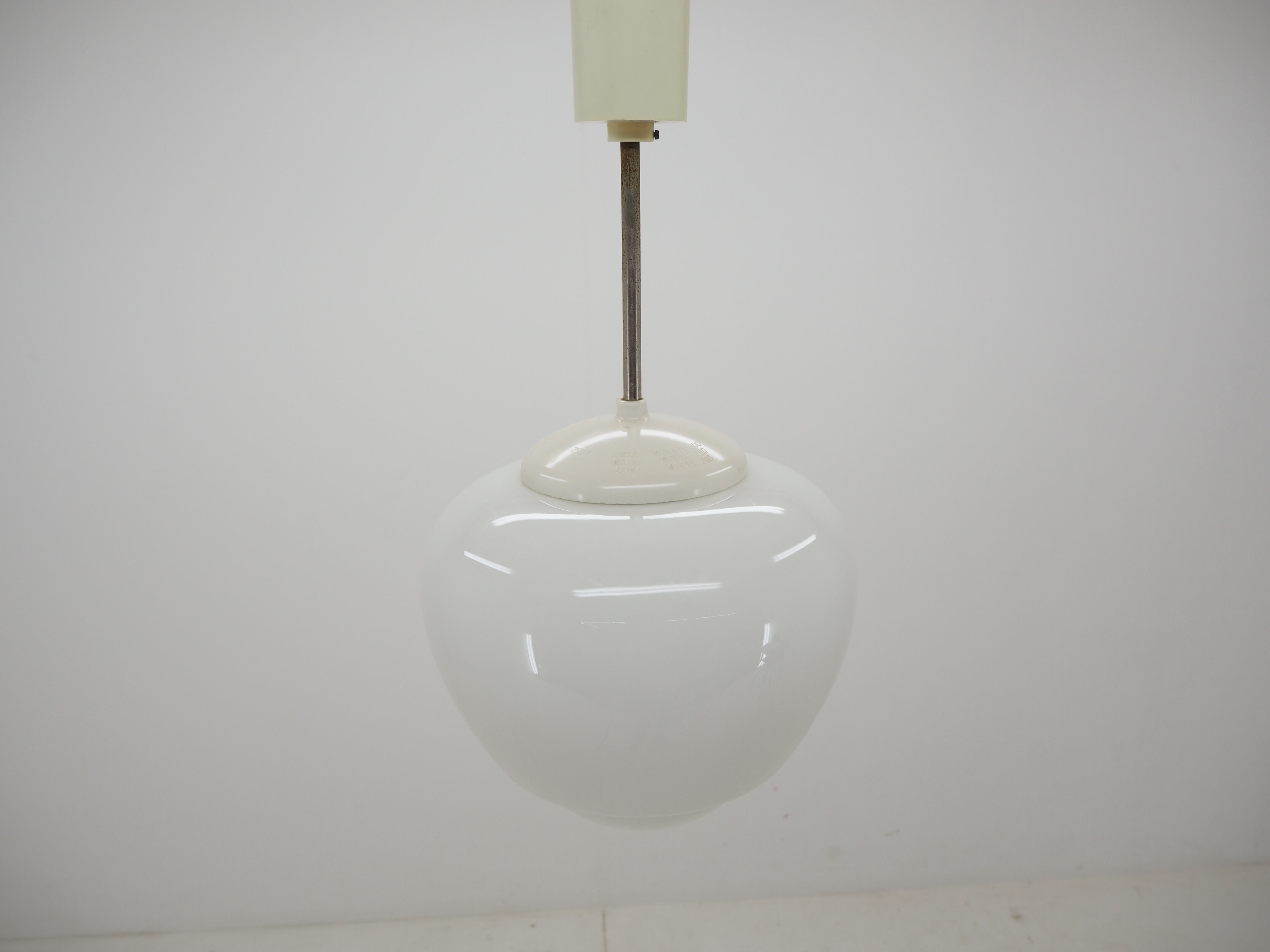 Midcentury Glass and White Bakelite Chandelier, Czechoslovakia, 1960s