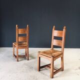 Handcrafted Oak and Rush Dining Chairs, Belgium, 1960s, Set of 6