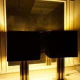 Paire de lampes de table JLB Hollywood Regency en laque noire et laiton doré, 1970s