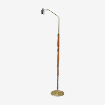 Lampadaire scandinave 1960 teck et métal doré