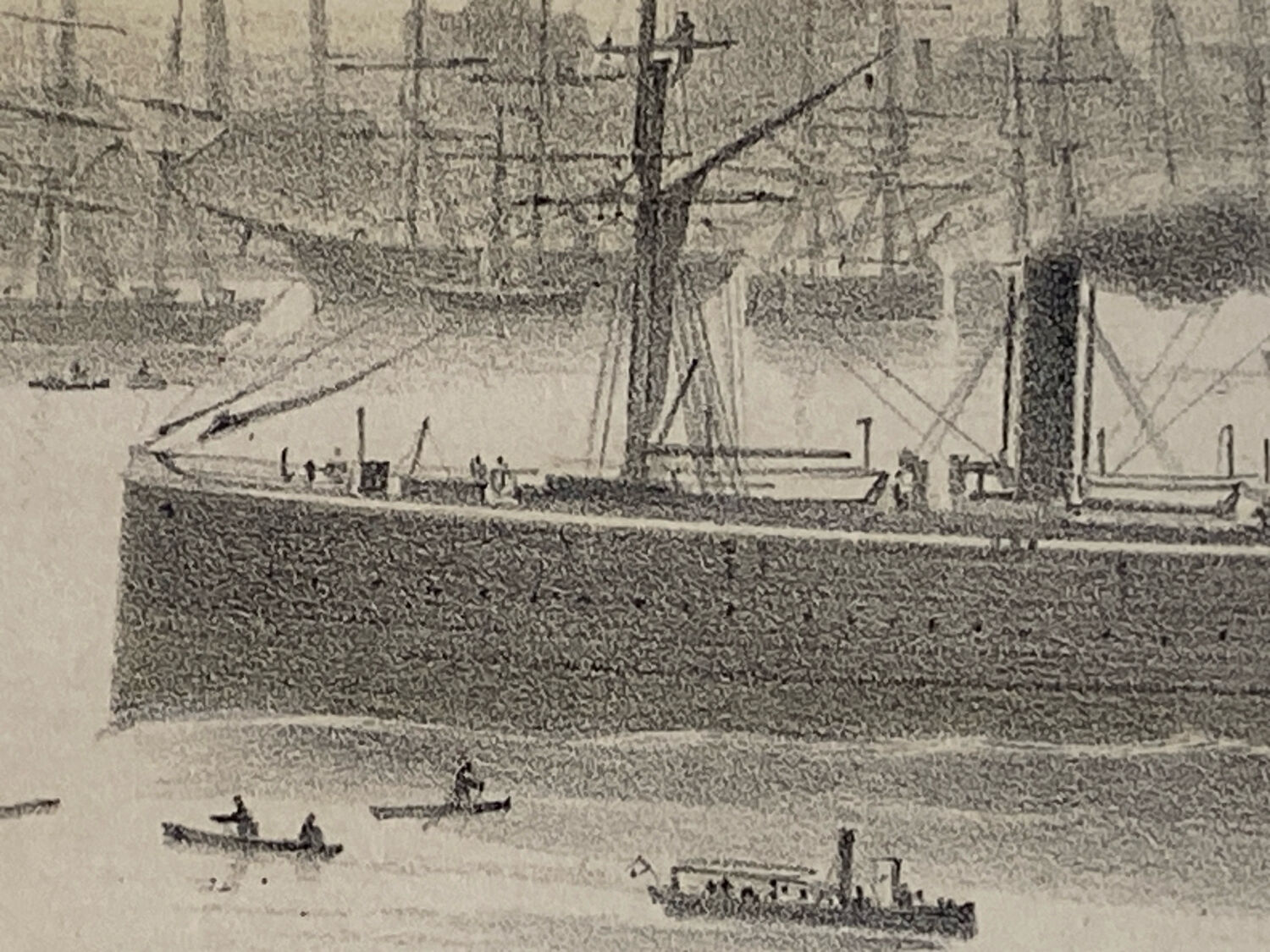 Lithograph under glass "Port of Hamburg", 19th century.