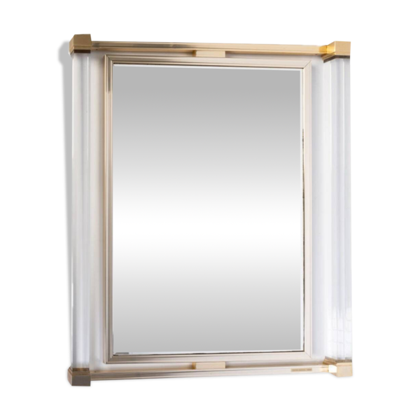 Miroir Pierre Vandel doré et en lucite