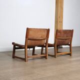 Pair of Riaza chairs in cognac leather by Paco Muñoz for Darro Gallery, Spain