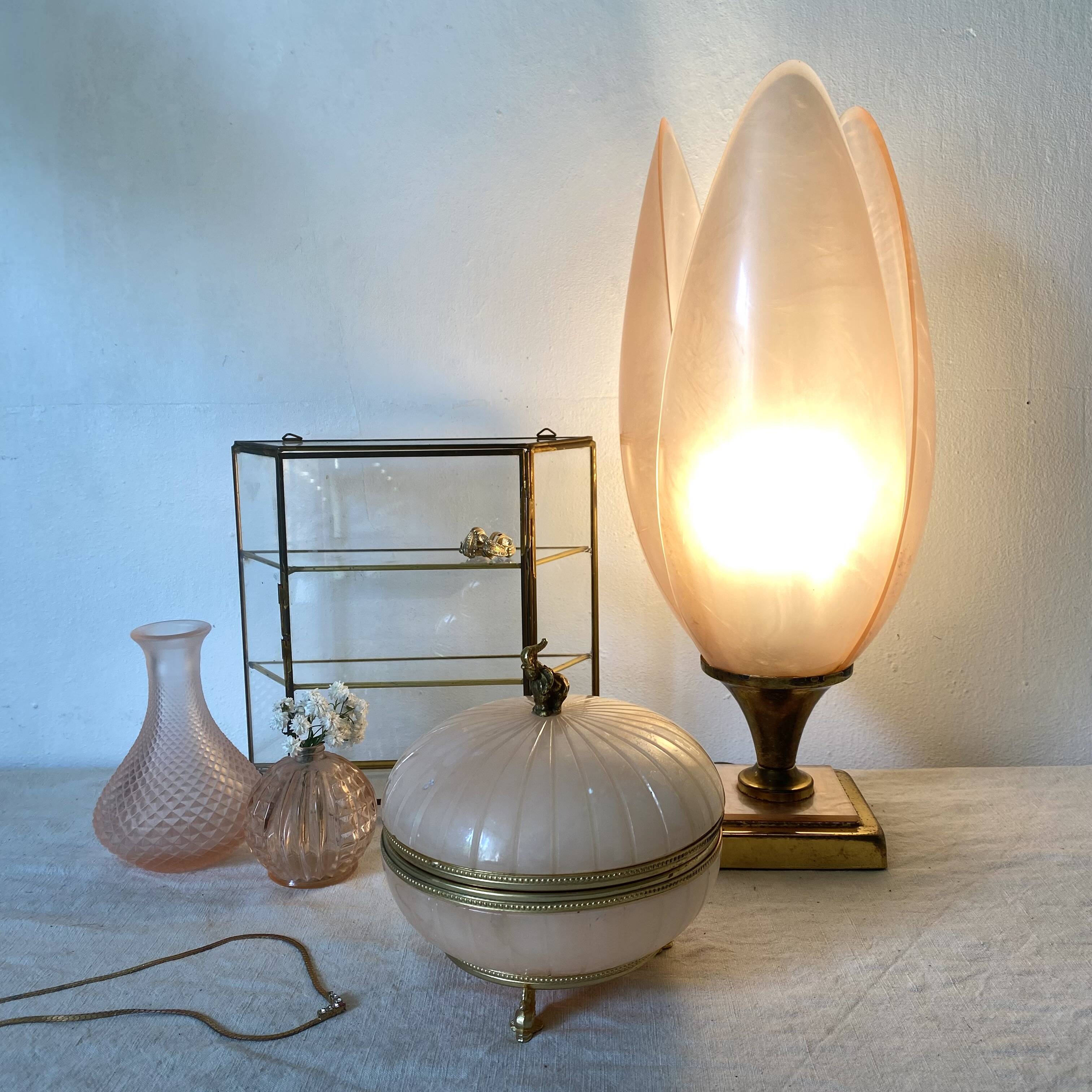 Pink tulip lamp by Laurent Rougier, 70s-80s