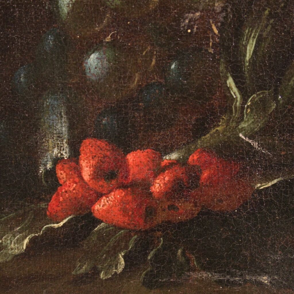 Antique 17th century still life with flowers and fruit