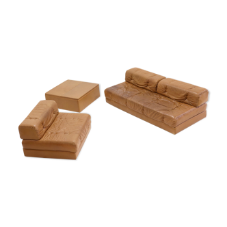 Wittmann Atrium Modular Seating Group Daybed in Cognac Leather 1970s