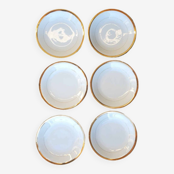 Set of 6 soup plates in Foëcy porcelain with golden ear edging