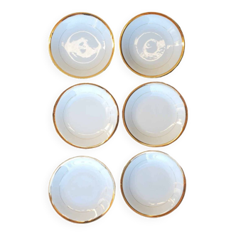 Set of 6 soup plates in Foëcy porcelain with golden ear edging