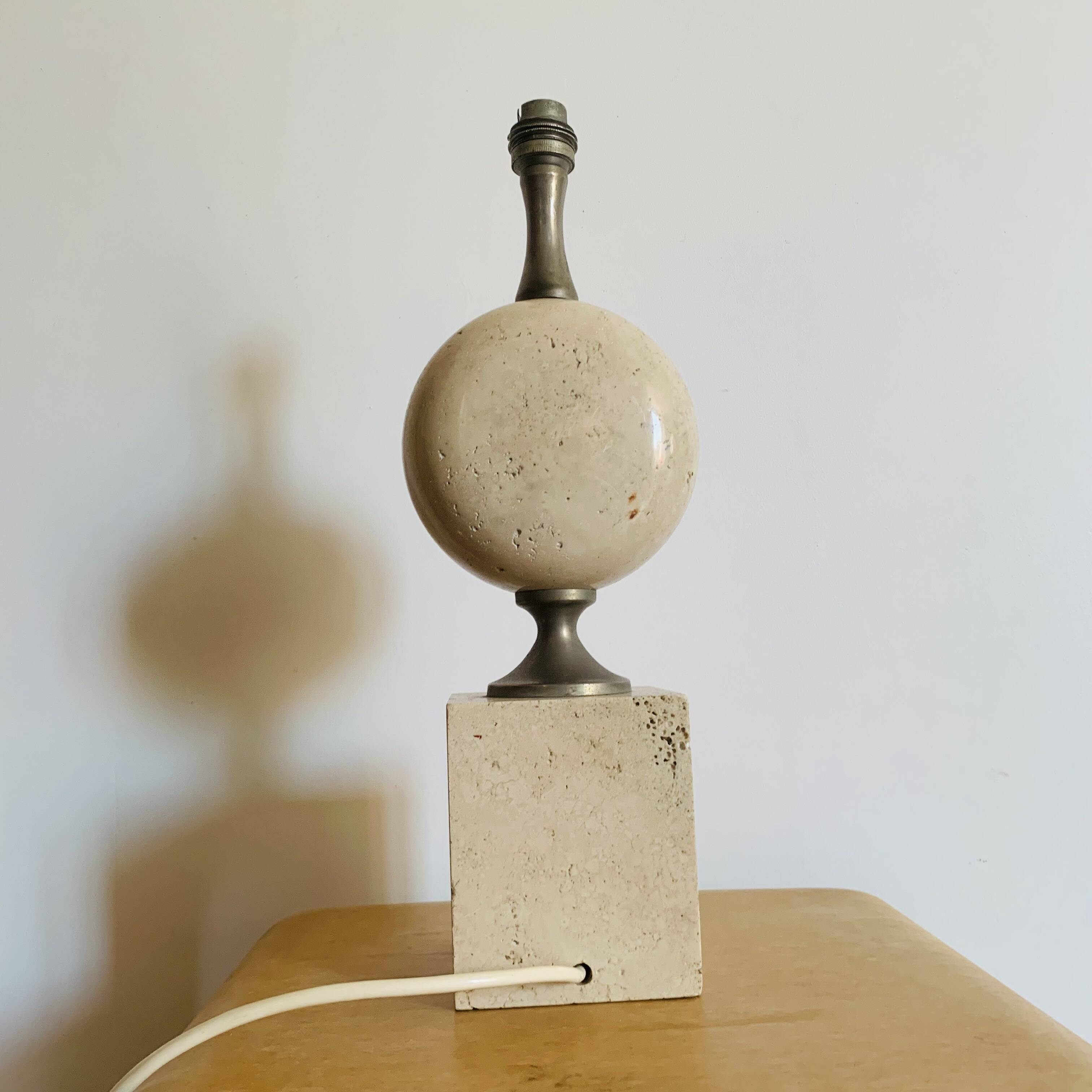 Pied de lampe Philippe Barbier en travertin – années 1970