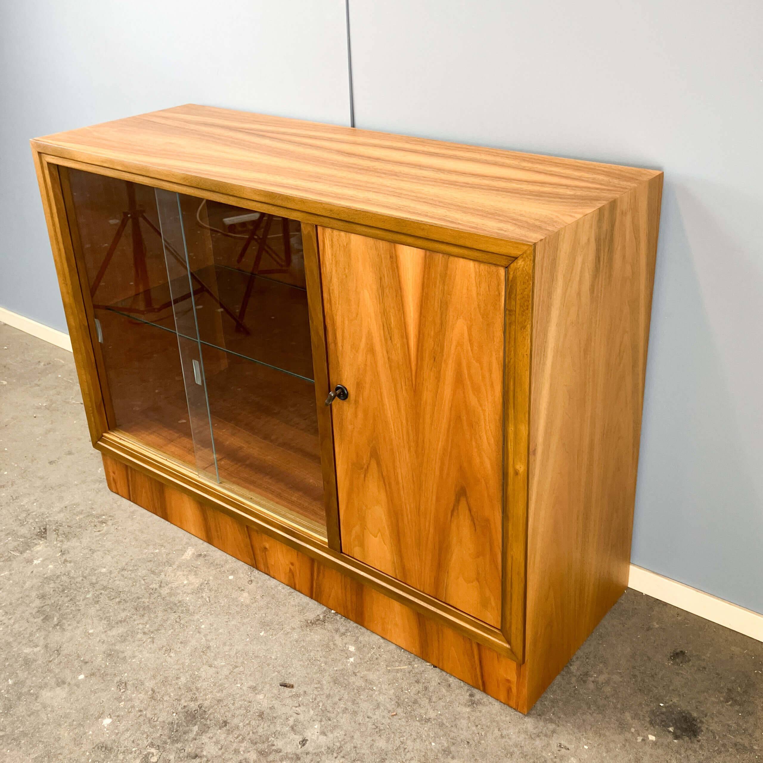 Vintage display cabinet with bar compartment, walnut, 60s