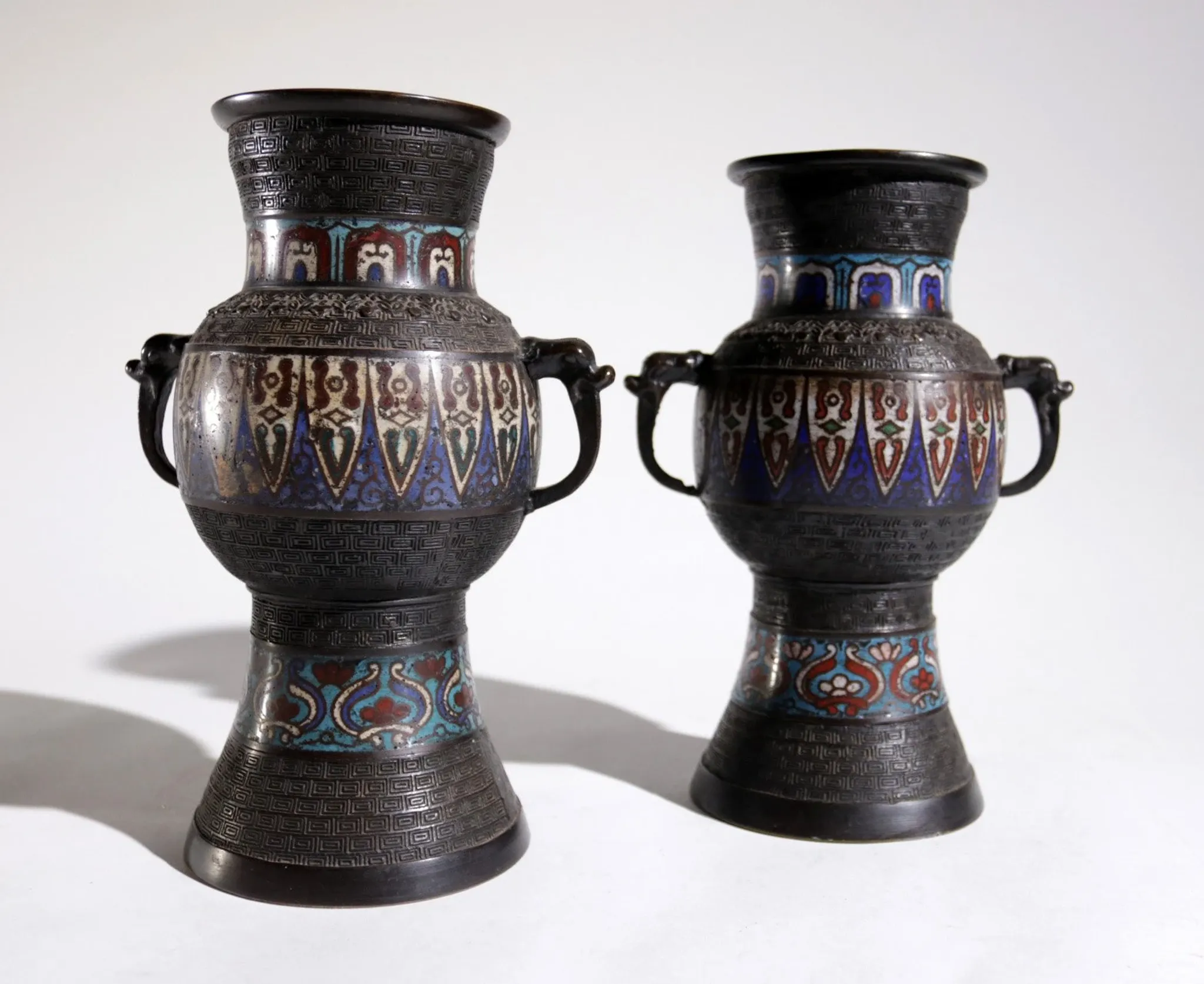 Pair of Japanese bronze cloisonné vases – 19th century