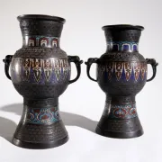 Pair of Japanese bronze cloisonné vases – 19th century