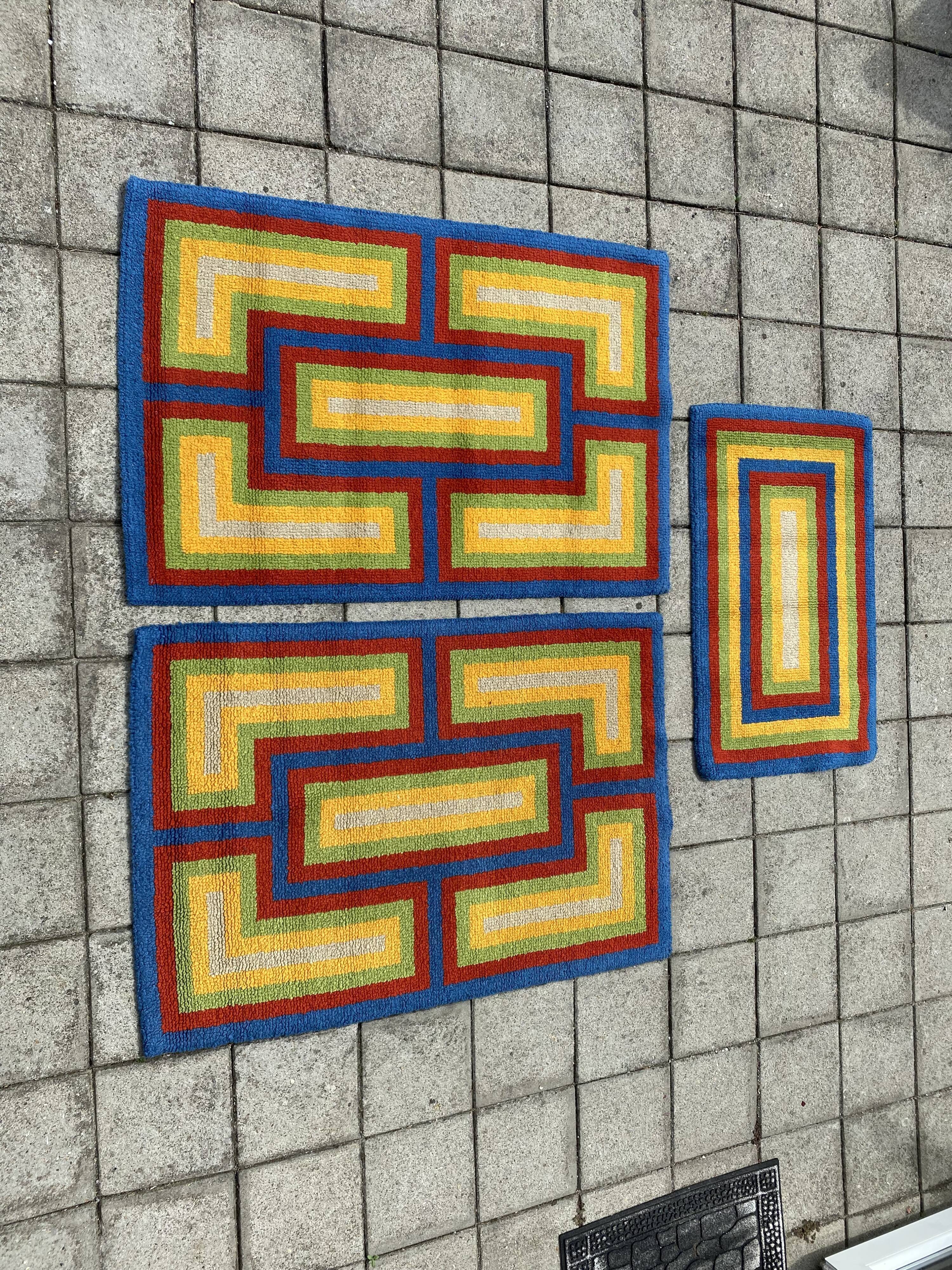 Trio of Vintage Bold Primary Colors Shag Rugs