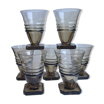 Lot de 7 verres en verre fumé art déco années 30
