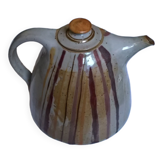 Vintage teapot in glazed stoneware multicolored stripes