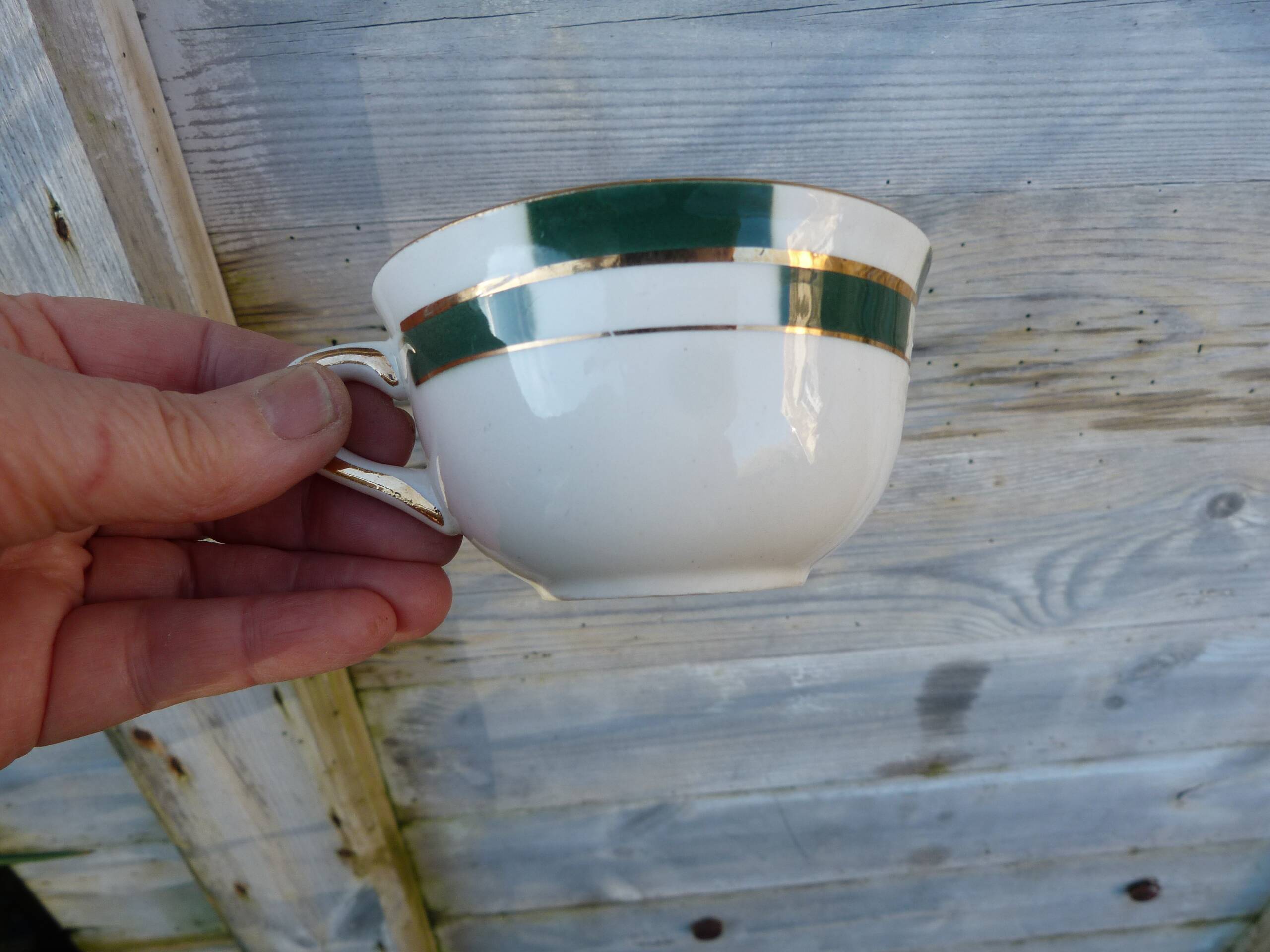Salins green check porcelain tea set
