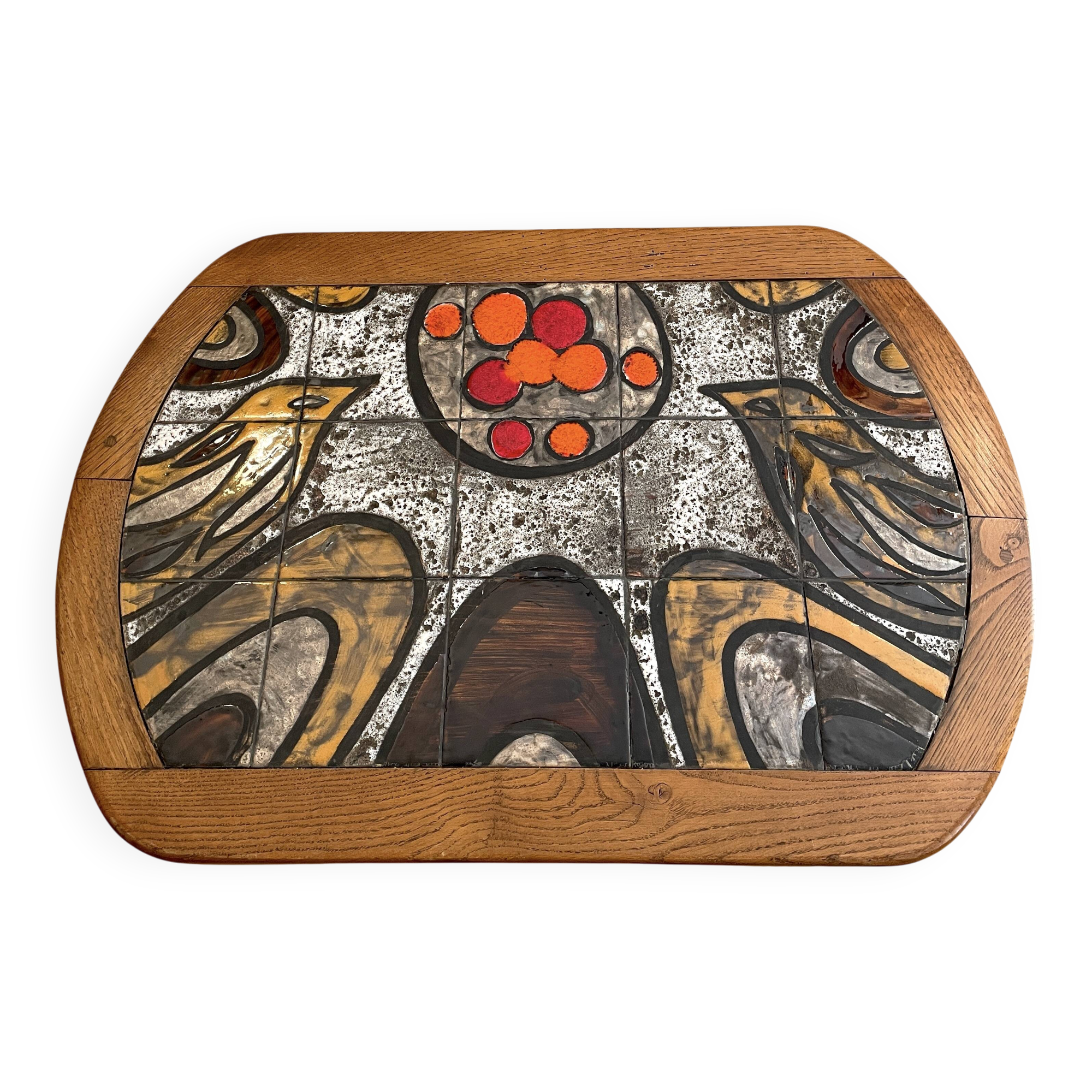 Ceramic coffee table with metal base by G. Reynaud Vallauris