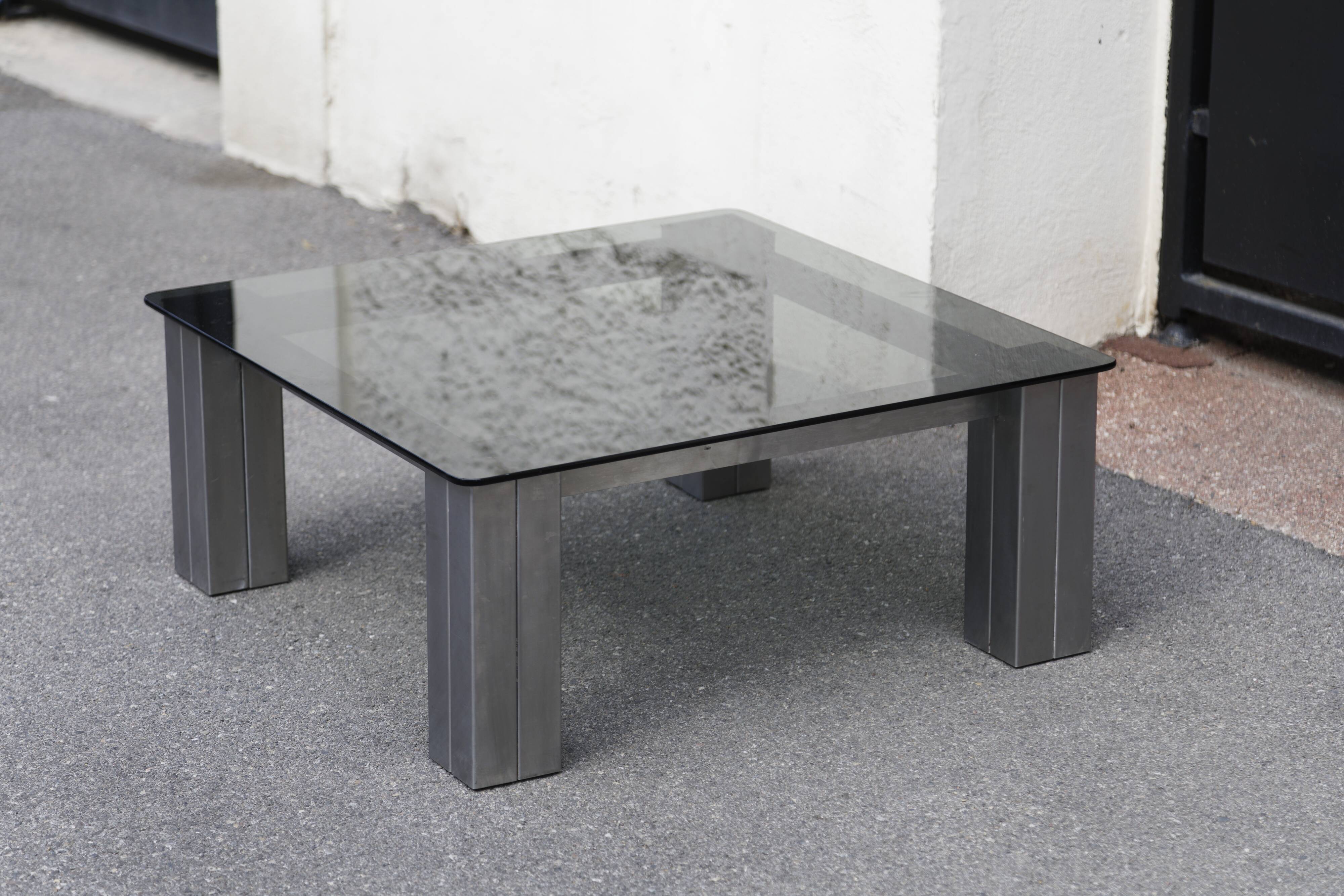 Square coffee table smoked glass Italy 70