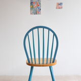 Pair of vintage Scandinavian Windsor chairs with blue bars