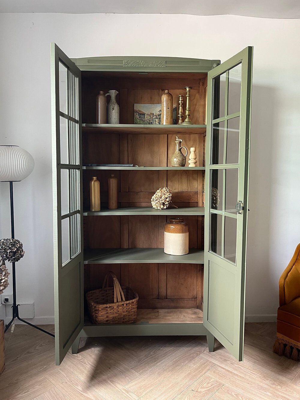Art Deco library in earthy green