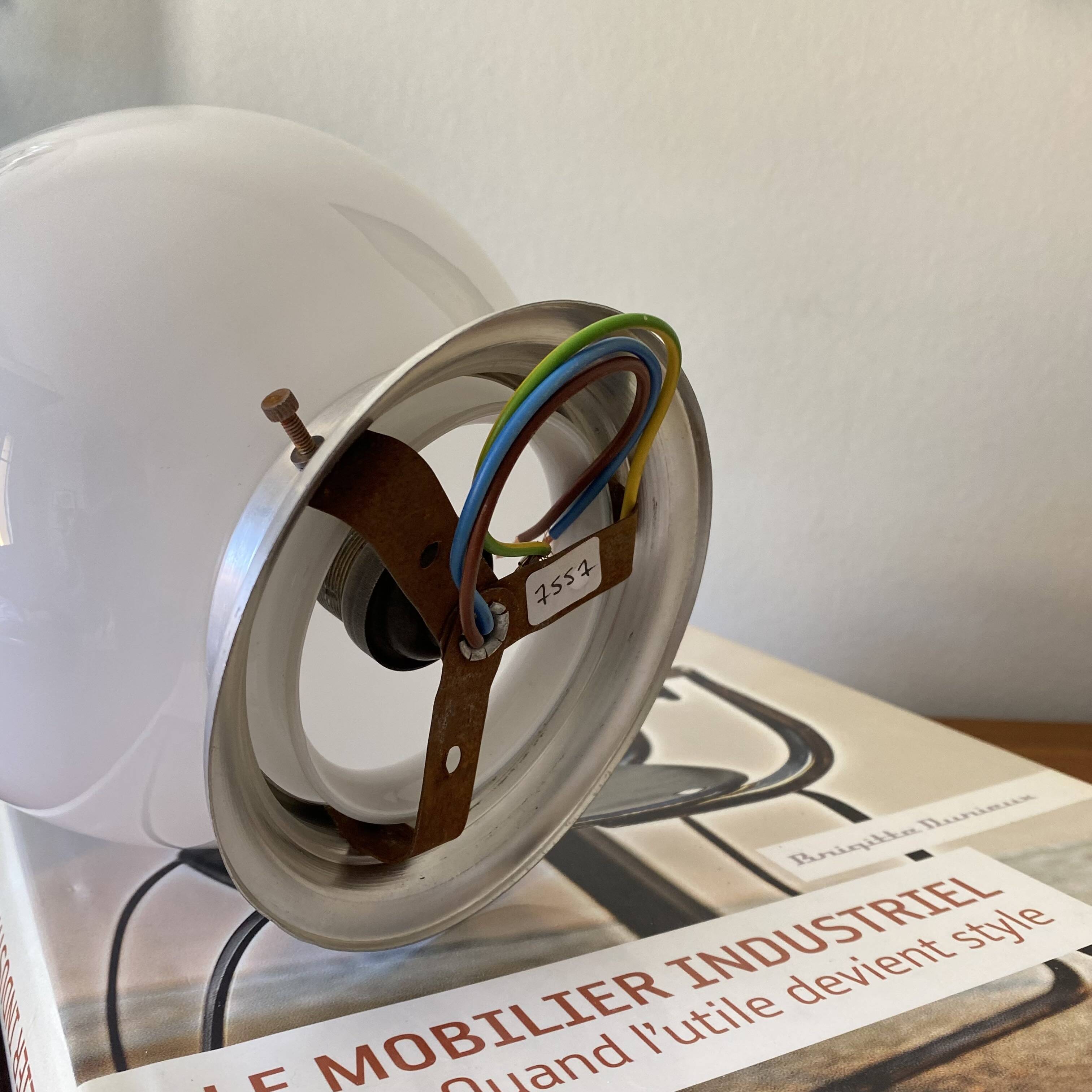 Ceiling light or wall light with white opaline glass globe, 15 cm, aluminium rose.