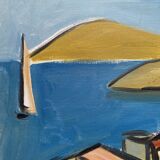 Painting "Village by the sea" made in oil on canvas signed Juanola