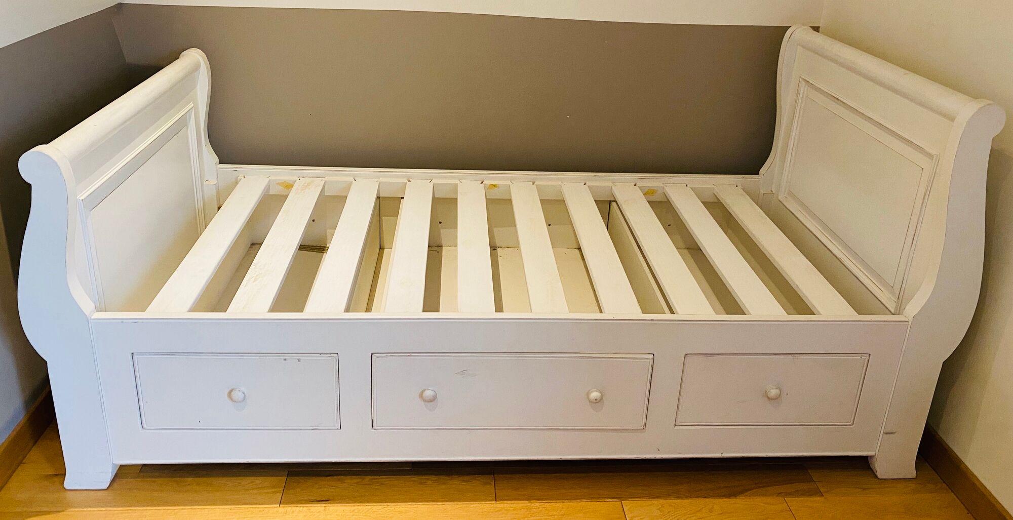 Lit bateau enfant 90x190 avec 3 tiroirs - Interior's - bois massif blanc