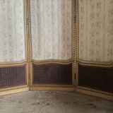 Paravent à 3 feuilles de la fin du xixe en bois doré et sculpté de style louis xvi