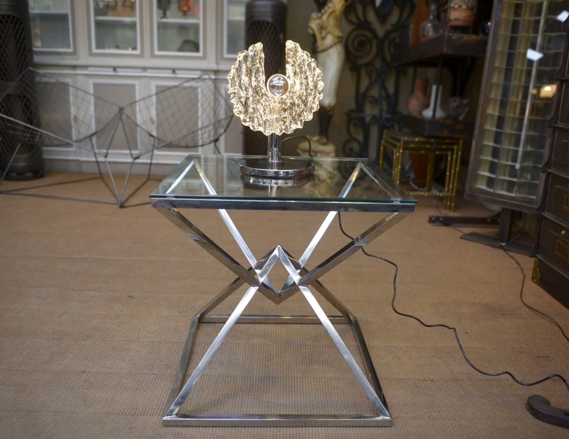 Lamp design chrome metal and glass 1970