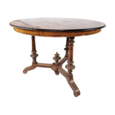 Table à manger ronde en noyer avec bois incrusté, années 1890