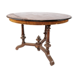 Table à manger ronde en noyer avec bois incrusté, années 1890