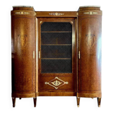 Louis XVI Style bookcase curved in precious wood marquetry circa 1900
